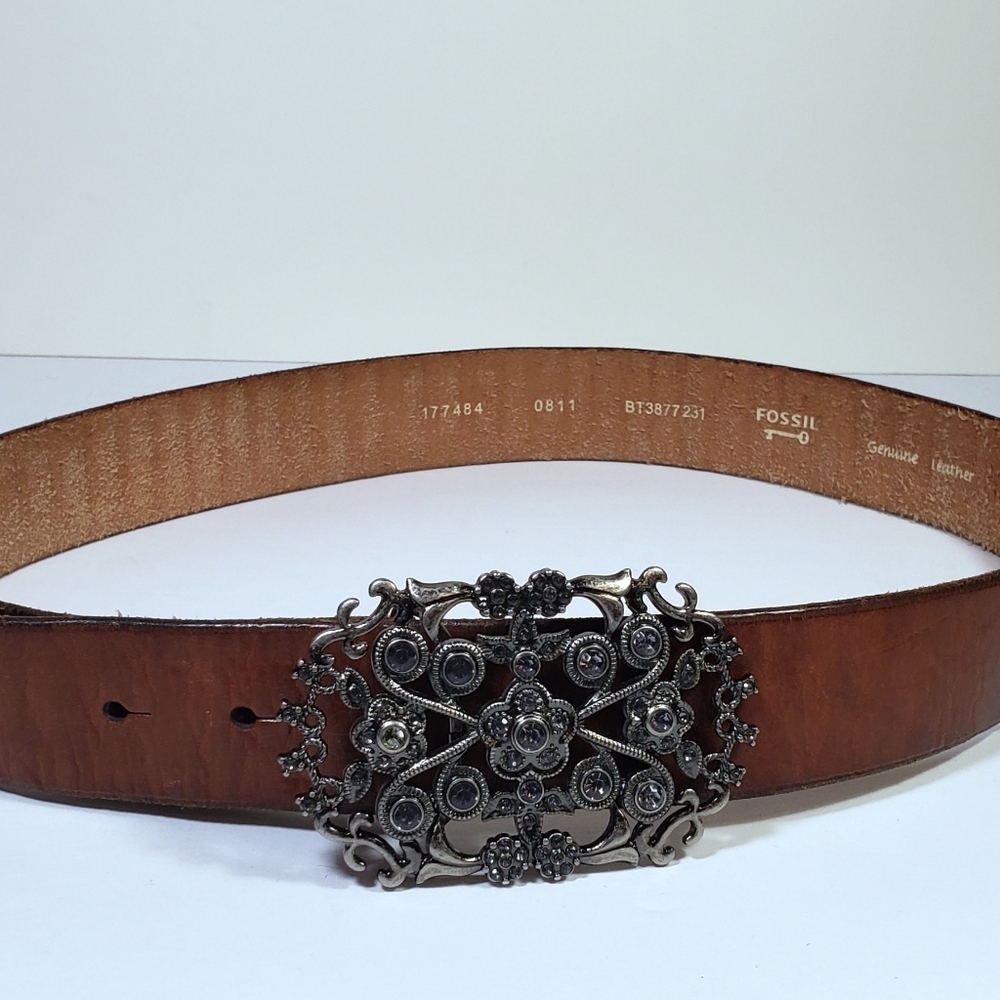 Fossil Leather Belt Bling Rhinestone Belt